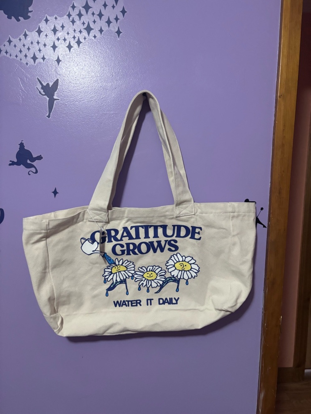 Cream Canvas Tote Bag - Gratitude Grows Floral Print